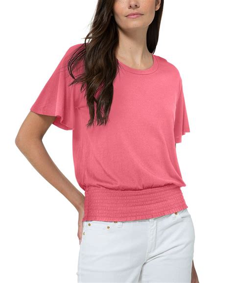 michael kors womens shirt|michael kors smocked waist top.